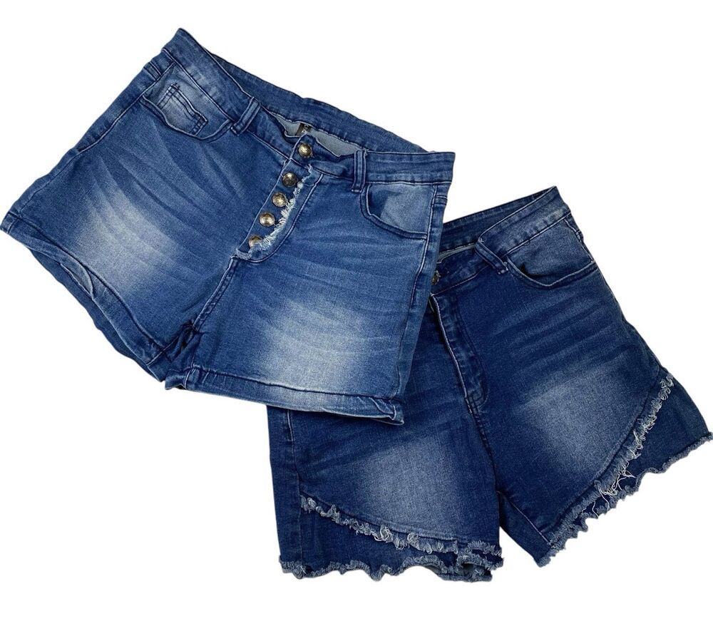Crazy Train Denim Shorts Womens XL High Rise Button Fly Raw Hem Stretch Lot 2